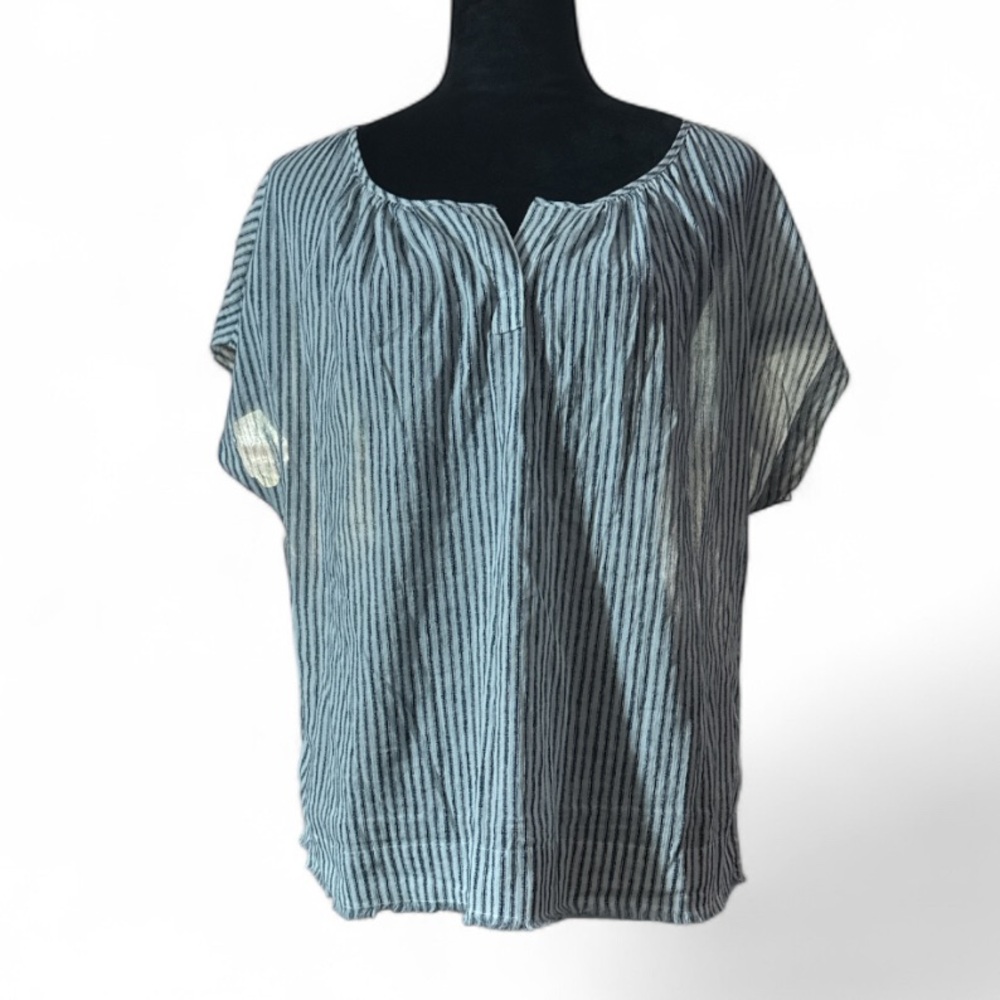 Carve Designs BlacK/Navy/White Striped Organic Cotton Blouse- Size Medium